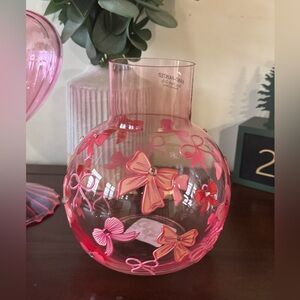 New Pink Cupcakes and Cashmere Valentines Glass Vase with Hand Painted Bows